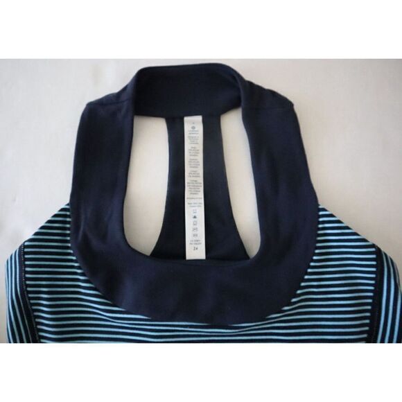 Lululemon Women's Sz 4 Navy/Teal Striped Scoop Neck Racerback Tank Top - Picture 5 of 9